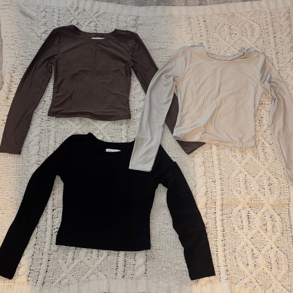 Pink Rose Women's Long Sleeve Tops - Black, Brown, and Creamy Gray